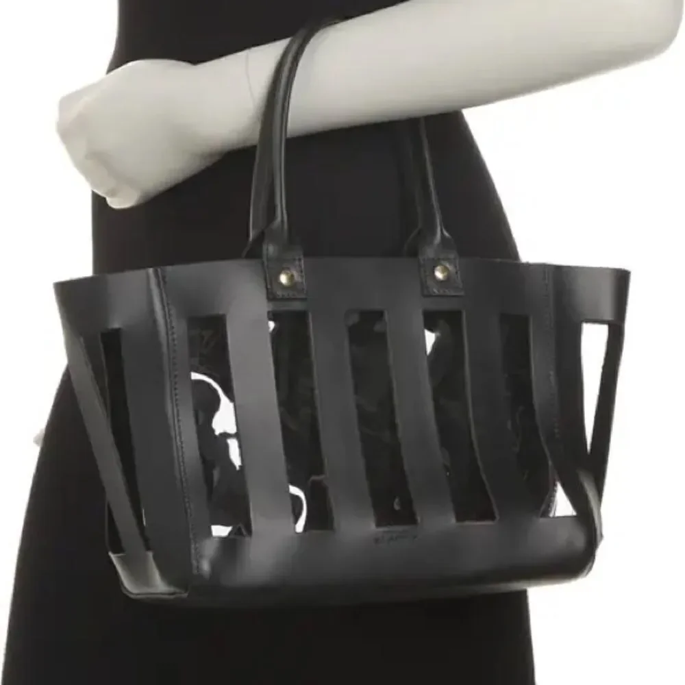 Clare V. Rafael Black Leather Peek A Boo Tote Bag